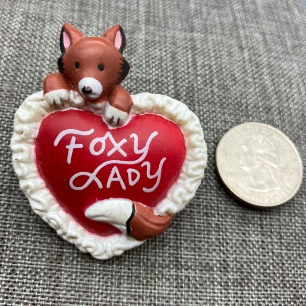 Fun World Foxy Lady Pin Brooch 2 In Vintage Red Heart White Fox Valentines Gift